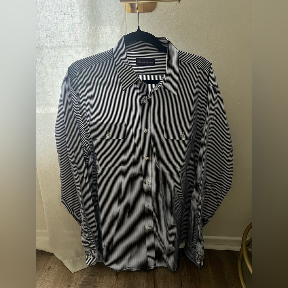 Ralph Lauren Men's Navy and White Striped Shirt